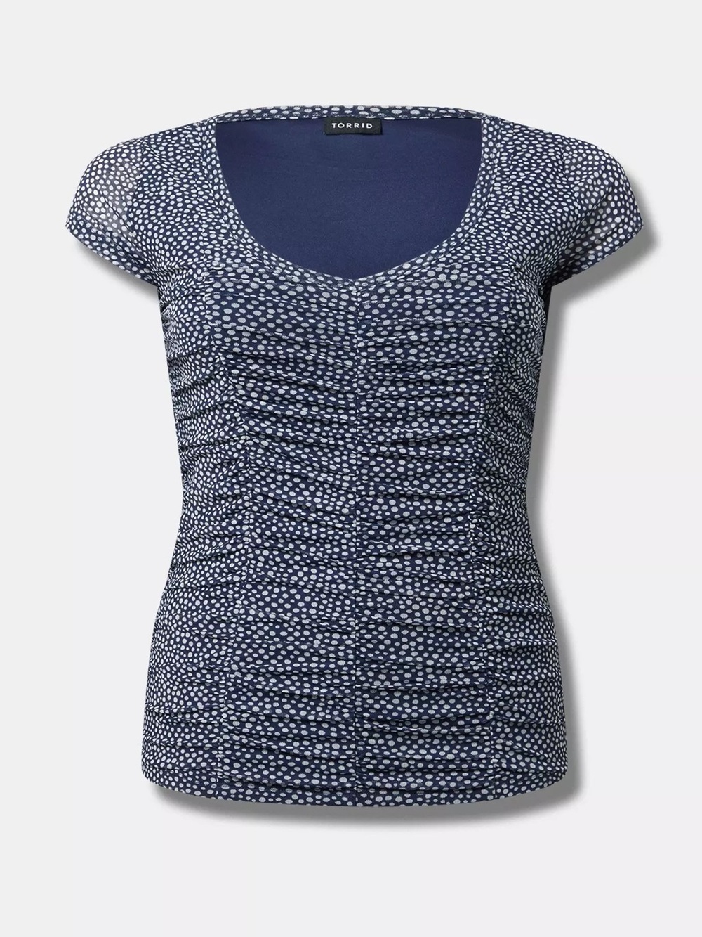 TORRID Shirred Scoop Neck Navy Dot Top